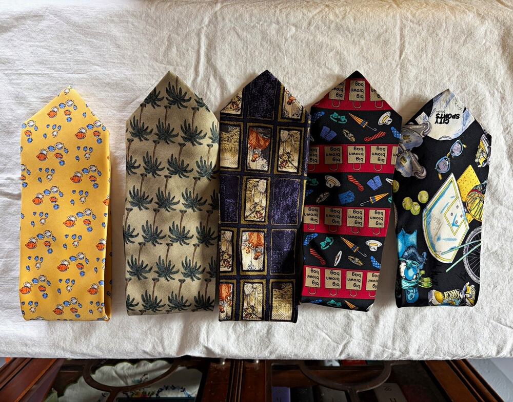 Set of 5 vintage silk ties, various brands
